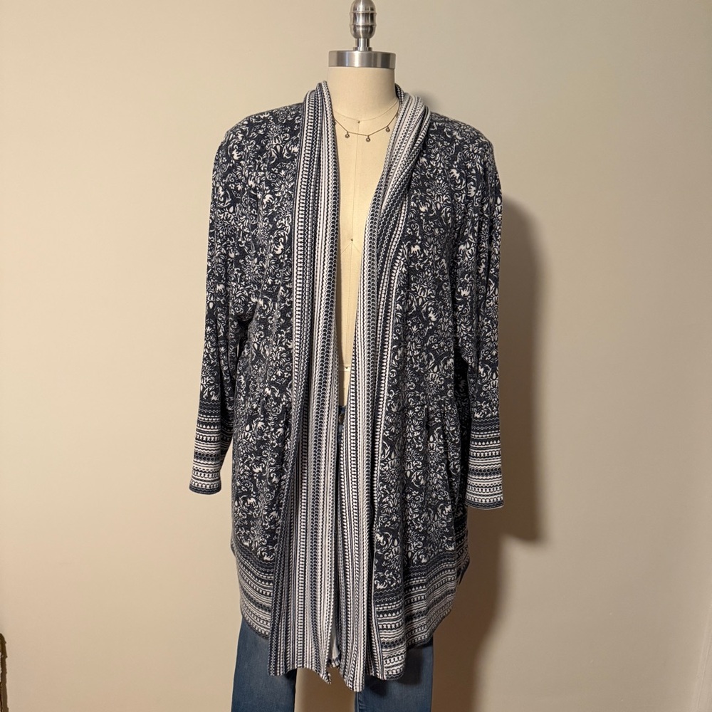 Dalia Blue and White Open Front Cardigan